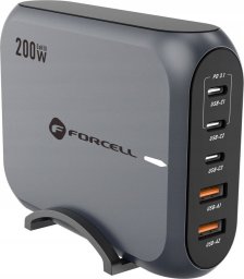 Ładowarka ForCell FORCELL F-ENERGY GaN III VT-51 ładowarka biurkowa 3 x Typ C + 2 x USB A PD QC4.0 SFC2.0 5A 200W szara