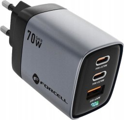 Ładowarka ForCell FORCELL F-ENERGY GaN III VT-37 ładowarka sieciowa z wyświetlaczem LCD 2 x Typ C + USB A PD QC4.0 SAM SFC2.0 3,45A 70W szara
