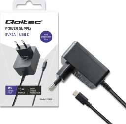 Zasilacz do laptopa Qoltec Ładowarka Qoltec Super FAST PD do Raspberry PI 4 | USB-C | 15W | 5V | 3A | Czarna