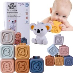 Woopie WOOPIE BABY Zestaw Edukacyjna Piramdka Klocki Sensoryczne 2w1 Gryzak Cyferki