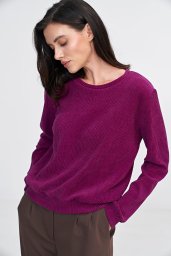 Nife Bluza z dzianiny prążkowanej z długim rękawem - purpura - BL08 (kolor purpura, rozmiar 42)