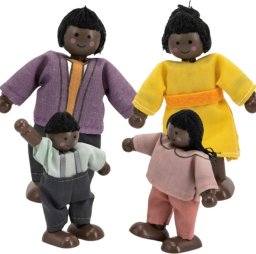 Viga Toys VIGA Zestaw Drewnianych Laleczek Materiałowe Ubranka 4 szt Ciemnoskóre
