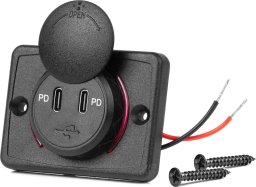 Ładowarka AMiO Ładowarka samochodowa z gniazdami usb wodoodporna kwadratowa 2x usb-c 12v 24v amio-04232