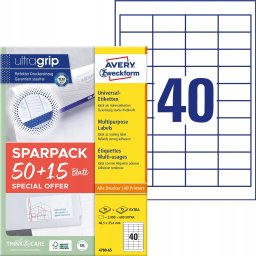 AVERY Etykiety uniwersalne 48,5x25,4 mm, biały z Ultragrip + 30% dodatkowa zawartość - (65 ark x 40 szt.)