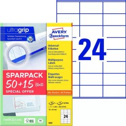 AVERY Etykiety uniwersalne 70x36 mm biały med Ultragrip - (65 ark x 24 stk.)