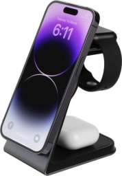 Podstawka Poprawiono | Podstawka MagPowerstation ALU z ładowaniem bezprzewodowym 3 w 1 | FIXMPOS-AL-GR