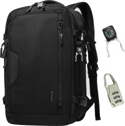 Plecak Bange Plecak wodoodporny Bange na laptopa 15.6" miejski podróżny rozszerzalny 55 x 35 x 21-27 cm do samolotu męski damski + kłódka szyfr kompas zaczep na butelkę Czarny