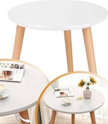 STOLIK KAWOWY OKRĄGŁY 40 CM DREWNIANY TRÓJNÓG DO SALONU STYL SKANDYNAWSKI
