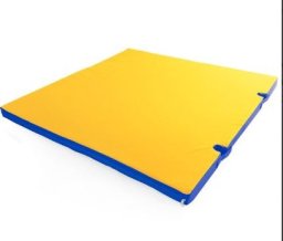 Produkcyja materac Gamma 100x100x10 z wycięciami do słupków niebiesko-żółty