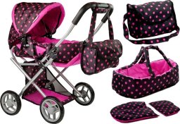 LeanToys Wózek Dla Lalek Alice Nosidełko Torba Czarno- Różowy