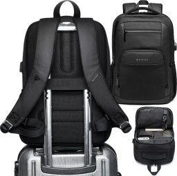 Plecak Bange Plecak wodoodporny Bange na laptopa 15.6" miejski podróżny 45x30x16 cm do pracy samolotu męski damski z portem USB Czarny