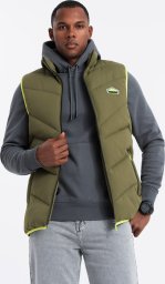 Ombre Pikowany bezrękawnik męski z neonowymi akcentami oliwkowy V5 OM-JAVJ-0210 L/XL