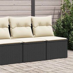 vidaXL 4-cz. sofa ogrodowa z poduszkami, czarny rattan PE i akacja