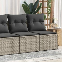 vidaXL 4-cz sofa ogrodowa z poduszkami, jasnoszary, rattan PE i akacja