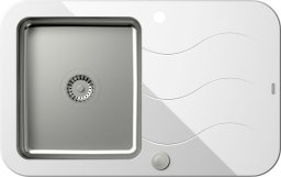 Zlewozmywak Quadron Glen 211 HardQ komora stalowa z białym blatem szklanym z syfonem Push 2 Open (780x500/R35)