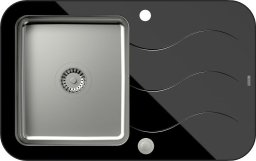 Zlewozmywak Quadron UNIQUE Glen 211 HardQ komora stalowa z czarnym blatem szklanym z syfonem Push 2 Open (780x500/R35)
