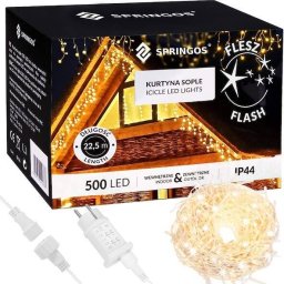 Springos Kurtyna świetlna 500 led girlanda, lampki wewnętrzno-zewnętrzne sople biały ciepły + flash UNIWERSALNY