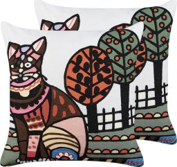Beliani 2 bawełniane poduszki dekoracyjne z motywem kota 50 x 50 cm wielokolorowe MEHSANA