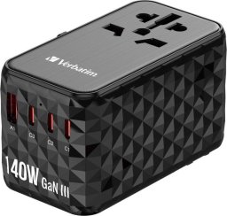 Verbatim Adapter podróżny Verbatim UTA-10 GaN III globalny 2xUSB-C PD 3.1 QC 4+ 140W, 1xUSB-C PD 3.0 18W, 1xUSB-A QC 3.0 18W