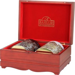 Basilur Basilur ORIENTAL COLLECTION zestaw herbat 2 smaki w drewnianym ekspozytorze - liściaste w puszce 200 g