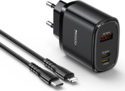 Yesido yesido Ład. sieć. YC52 PD 30W QC USB-A+C +iP + Kabel  27W C/iP 1m, BLACK / CZARNY