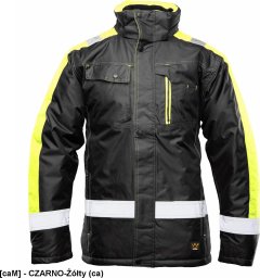 Kurtka męska Polstar ORKU - Kurtka parka RIVAL zapięcie zamek listwa kaptur ocieplany odpinany kołnierz ocieplony polarem odblaski pasy - czarno-żółty (ca) 2XL.