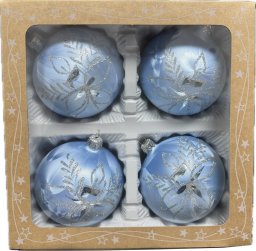 P.O.Ch. s.c. Grześkowiak Bombki szklane 10cm 4 sztuki Ręcznie zdobione. Produkt polski (błękitny)