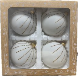 P.O.Ch. s.c. Grześkowiak Bombki szklane 10cm 4 sztuki Ręcznie zdobione. Produkt polski (biały złoto)