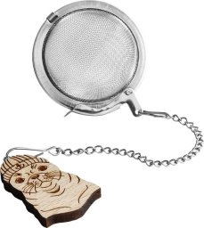 Cup&You Metalowy zaparzacz wykonany ze stali nierdzewnej do herbaty z drewnianą  zawieszką foką na łańcuszku, idealny w przygotowaniu ulubionej herbaty, poręczny, zgrabny, świetny podarunek dla fanatyków mo