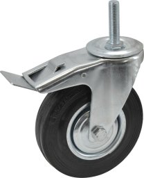 AWTools Koło skrętne czarna guma hamulec trzpień gwintowany 100mm