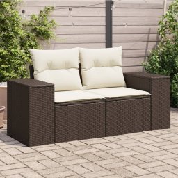 vidaXL Sofa ogrodowa z poduszkami, 2-osobowa, brązowa, polirattan