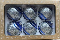 P.O.Ch. s.c. Grześkowiak Bombki szklane 8cm 6 sztuk Ręcznie zdobione. Produkt polski (niebieskie)