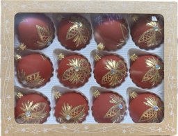 P.O.Ch. s.c. Grześkowiak Bombki szklane 6cm 12 sztuk Ręcznie zdobione. Produkt polski (bordowy)