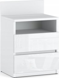 Stiv-Meble Szafka Nocna Biała Połysk Stolik Nocny 40CM 2S Półka Meble Do Sypialni Loft