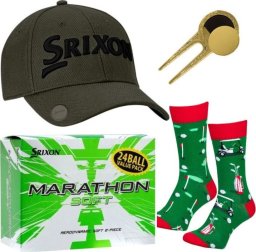 Srixon Zestaw prezentowy dla Golfisty, Srixon E02, czapka z daszkiem, skarpety, piłki golfowe i pitchfork