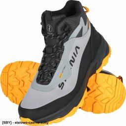 Buty trekkingowe męskie Reis BSPANIA - Buty SPANIA typu trzewik męskie lekkie oddychające wykonane z tkaniny softshell w połączeniu z PU oraz TPU - stalowo-czarno-żółty 43