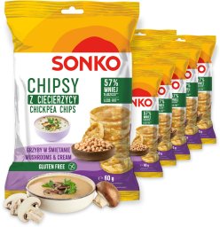 SONKO 20x SONKO Chipsy z ciecierzycy o smaku grzybów w śmietanie 60 g