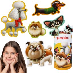 Cubika PUZZLE 5W1 PSY 27 ELEMENTÓW ZWIERZAKI ZESTAW UKŁADANKA PUDEŁKO Z UCHWYTEM