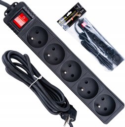KELTIN Listwa zasilająca czarna 5 gniazd 3m (40)