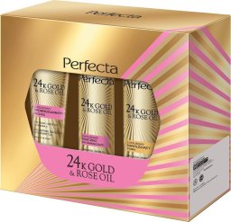 Perfecta Perfecta 24K Gold & Rose Oil peeling 75g + tonik 200ml + mleczko do demakijażu 200ml