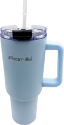 Kamille STALOWY KUBEK TERMICZNY TERMOS 1200ml Z RĄCZKĄ I SŁOMKĄ KM-2174