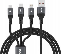 Kabel USB Dudao USB-A - USB-C + microUSB + Lightning 1.2 m Czarny (6976625333486)