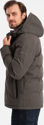 Męska kurtka casualowa puffer z wełną  ciemnooliwkowy melanż V4 OM-JAHP-0203 S