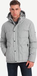 Męska casualowa kurtka puffer z wełną  jasnoszary melanż V3 OM-JAHP-0203 L