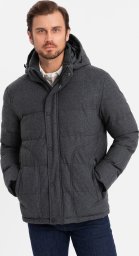 Casualowa męska kurtka puffer z wełną  czarny melanż V2 OM-JAHP-0203 XXL