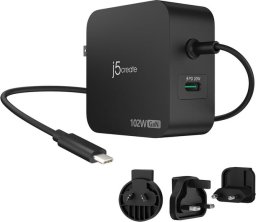 j5create JUP25102V Słuchawki, Komputer przenośny, Telefon komórkowy, Laptop, Przenośna konsola do gier, Smartfon, Smartwatch, Tablet Czarny Prąd przemienny, USB Wewnętrzna