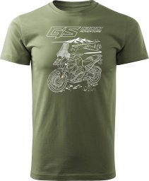 Koszulka motocyklowa z motocyklem na motor BMW GS R 1300 Adventure męska khaki REGULAR S