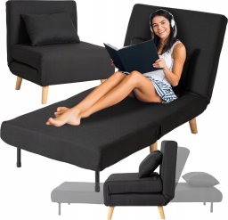 Fotel Rozkładany Do Spania Leżak Łóżko Sofa Jednoosobowa Czarny MARRY