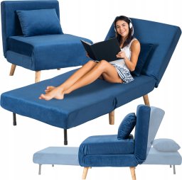 Fotel Rozkładany Do Spania Leżak Łóżko Sofa Jednoosobowa Granatowy MARRY