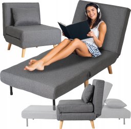 Fotel Rozkładany Do Spania Leżak Łóżko Sofa Jednoosobowa Szary MARRY